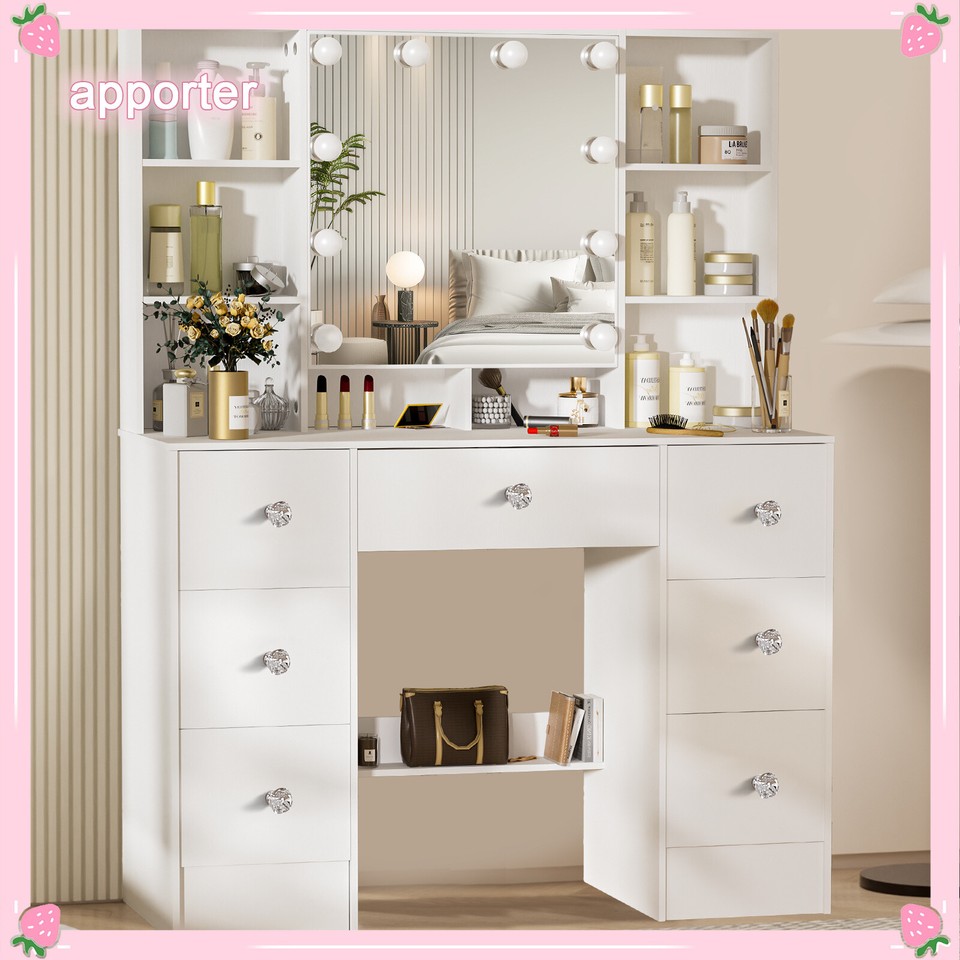 Vanity Set with 10 LED Lighted Mirror Makeup Dressing Table Dresser