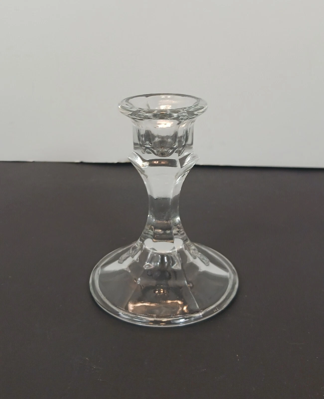 One Vintage Clear Glass Pedestal Candle Holder Ridged Flared Base About 4" Tall