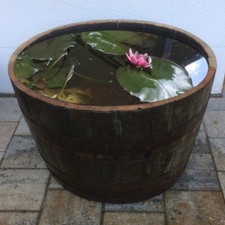 Holzfaß gebraucht Miniteich halb Whiskyfaß Pflanzkübel GEÖLT Eisengriffe Rollen