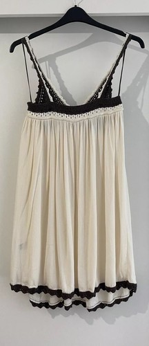 ZARA ECRU BROWN THIN STRAPS CONTRAST CROCHET MINI KNIT DRESS SIZE L BNWT - Picture 8 of 11