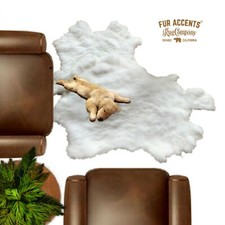 White Faux Fur Sheepskin, Shag Area Rug, Random L Shaped Pelt, Suede Lining USA