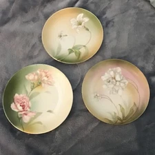 3 Vntg Floral Carnations, Lillie’s 6”  Hand Painted China 7” plates RS Germany