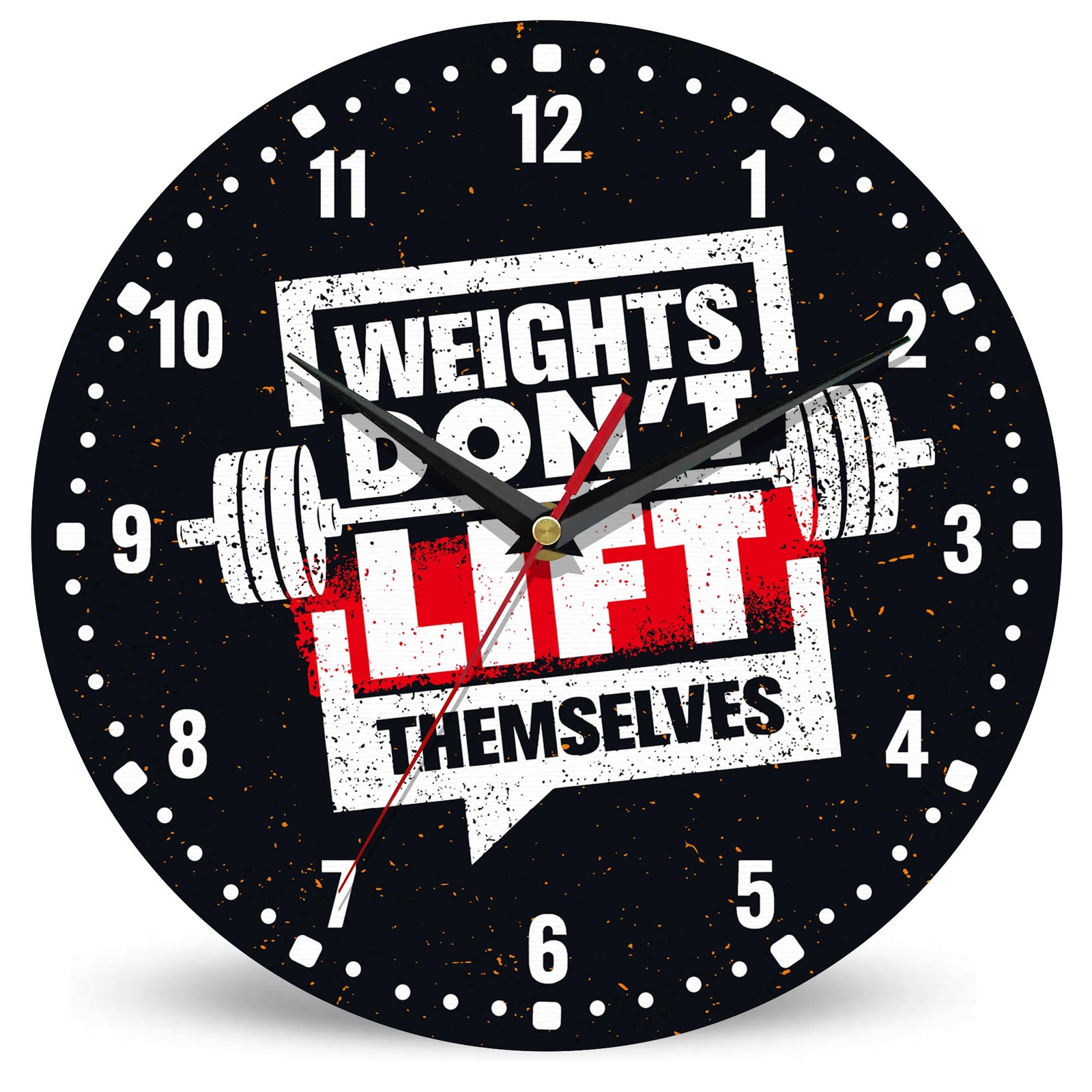 10 Inch Gym Quote Wall Clock 'Weights Don't Lift Themselves' Decorative