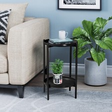 50cm 2-Tier Round Metal Side End Table Living Room With Shelf Bedside Nightstand