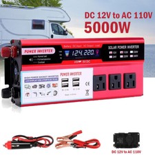 5000W LCD Car Power Inverter DC 12V To AC 110V Pure Sine Wave Solar Converter