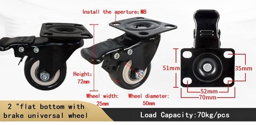 360° drehbare Rolle Doppelkugellager 2 Zoll Polyurethanräder mit Bremse - Bild 7 von 7