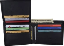 Swiss Marshal Premium Leather Men's Bifold Fixed ID Flap Card Holder Wallet