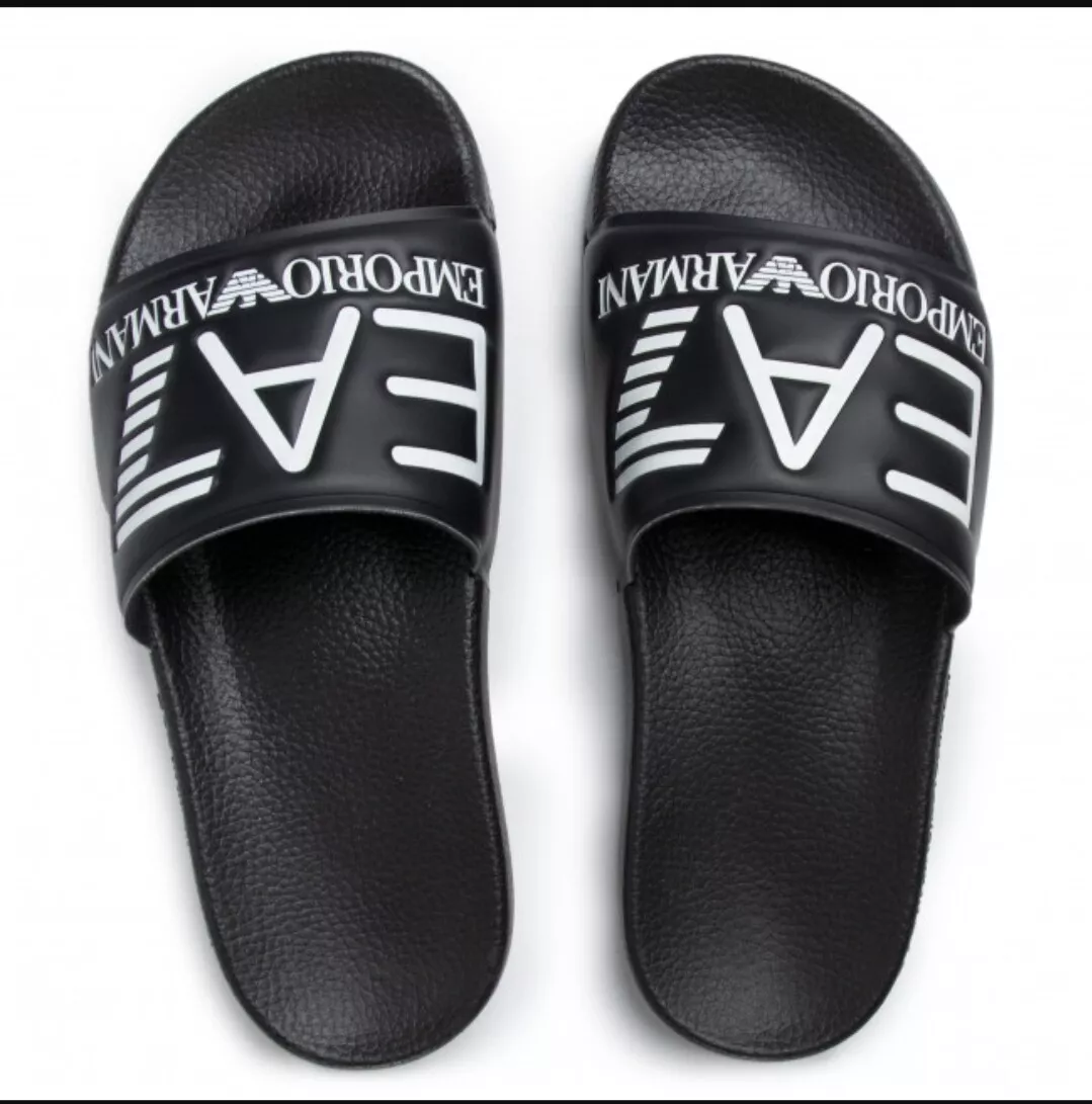 Men's EA7 Emporio Armani Slippers Sandals Black Gold Gold Sea Pool Slippers