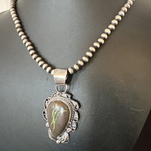 Men WoMens Navajo Sterling Silver Green Boulder Turquoise Necklace Pendant 16135 - Picture 4 of 13