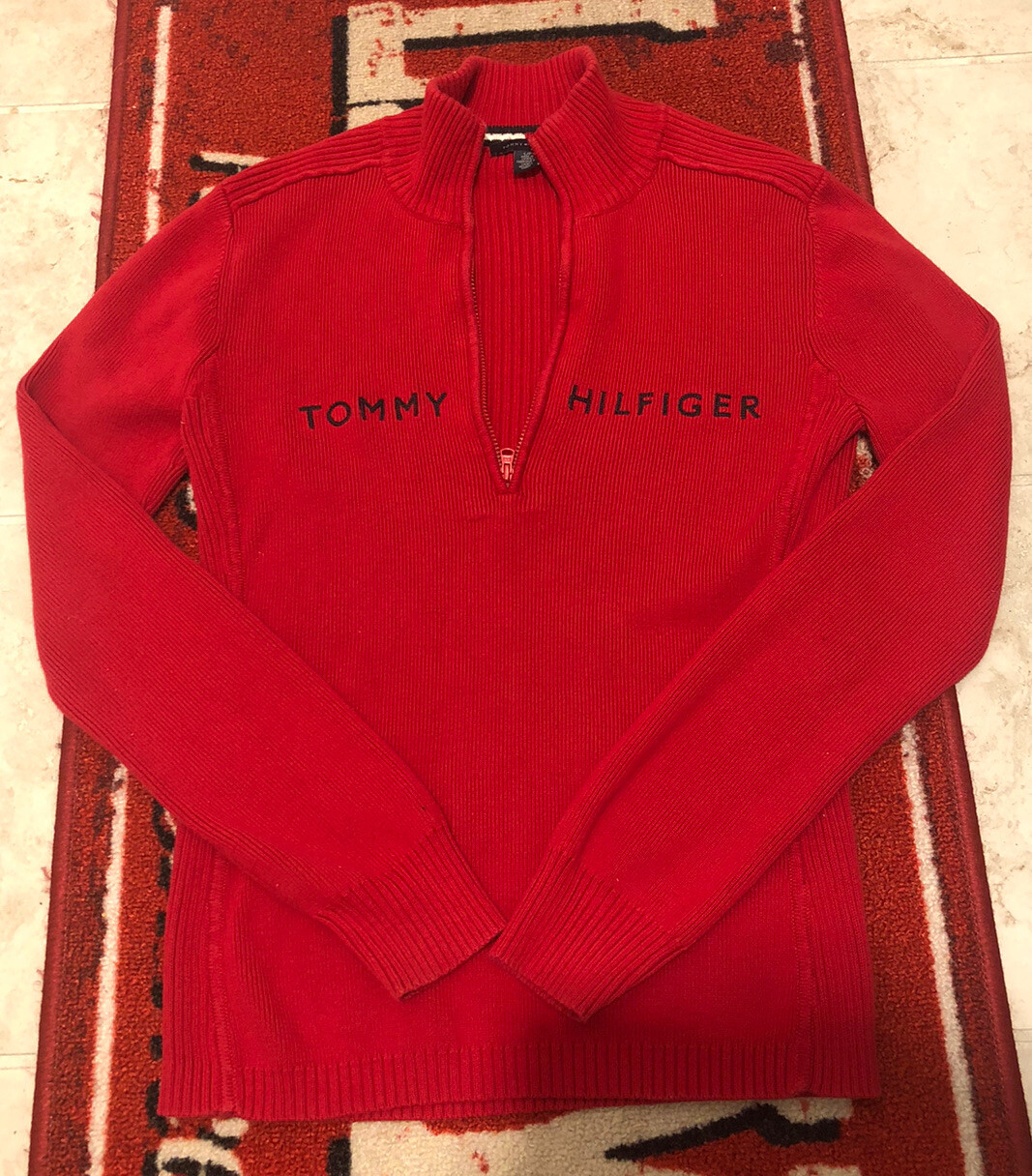 Tommy Hilfiger Quarter Zip Red Sweater 