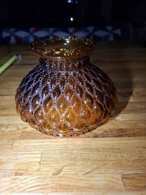  Antique amber diamond quilted Glass Vintage electric Oil  Lamp Light Shade 