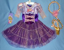 Disney Rapunzel Princess Costume Dress girls 7-8 Hair braid/bow-2 pair socks-LOT