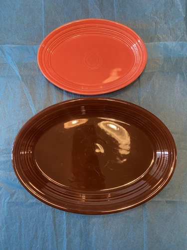 Vintage Fiestaware Large+Small Oval Serving Platters Brown+Orange Lot of 2 AS-IS