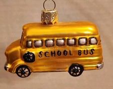 Yellow SCHOOL BUS Hand Blown Mercury Glass CHRISTMAS Ornament NWT