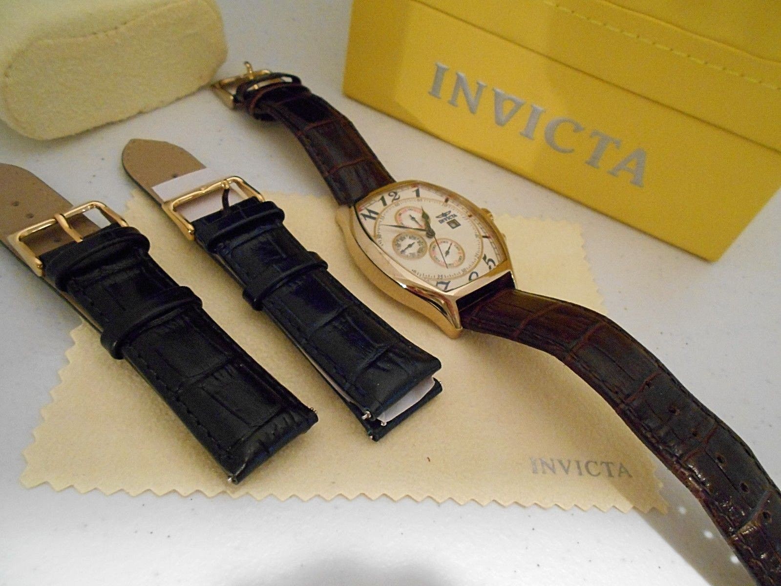Mint Invicta Tonneau Multi Function 18K Gold SS L… - image 7