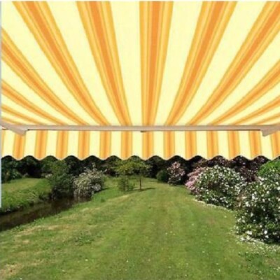 ALEKO Motorized Retractable Patio Awning 20 X 10 Ft Multistripe Yellow Color