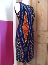 Bodycon dress stretch 10 aztec wiggle shift orange purple jersey NINE WEST