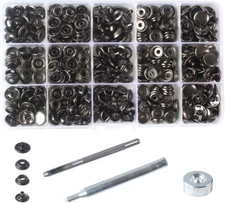 100 Sets - 12mm1/2" Metal Line 20 Gunmetal Black Plated Steel Snaps Fastener ...