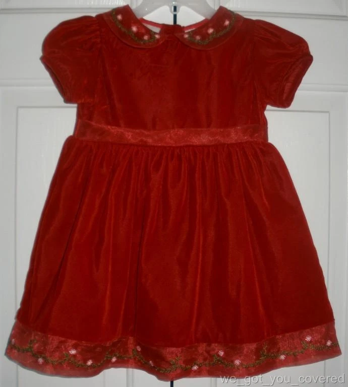 Vestido Expressions Bebé Niñas Terciopelo Rojo Navidad Vacaciones Petter Cuello Pan 24M Foto 2 de 4