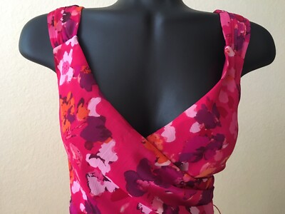 Express A-line Knee Length Dress Size 2 V-Neck Chiffon Floral Ruby Red  Merlot | eBay