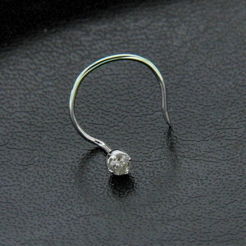 925 Sterling Silver Plated Round Simulated Diamond Nose Ring Piercing Pin 0.20 - Picture 3 of 5