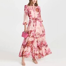 2024 Autumn Women Floral Dress New Printed Single Breasted Lace Up Holiday Dress