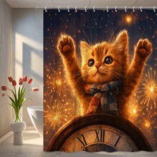 Cute Cat Shower Curtain for Kids, Fun Bathroom Decor