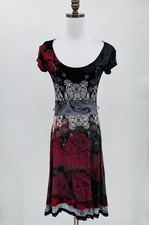 Desigual Febrero Black Red Floral Paisley Lace Trim Detail A Line Dress Sz XS