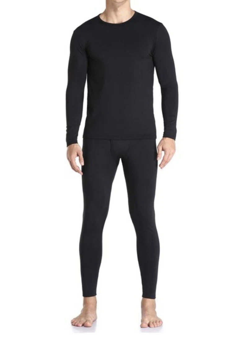 2pc WEERTI MENS WARM THERMAL UNDERWEAR SET, Black 3XL