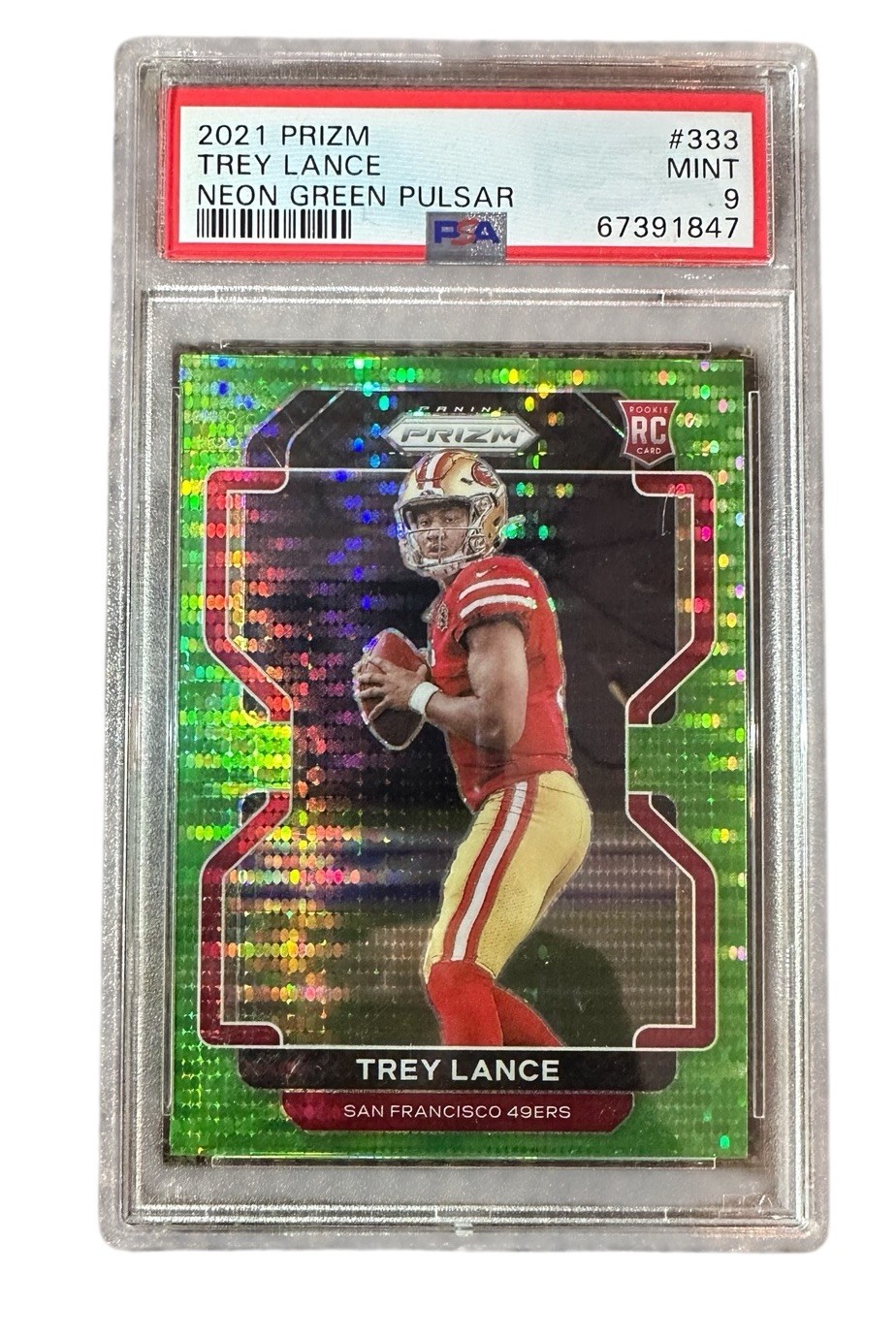 2021 PANINI PRIZM TREY LANCE #333 NEON GREEN PULSAR PRZM RC PSA 9
