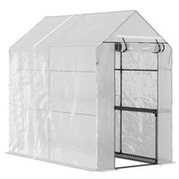 Outsunny 186x120x190cm Walk-in Greenhouse w/ Shelves, White, Refurbished