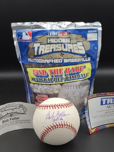 Bob Feller Inscribed "HOF 62" Signed Official MLB Baseball TRISTAR COA Hologram