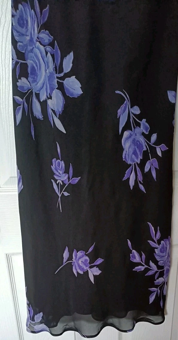 VETEMENTS Maxi abito Jones New York taglia 6 nero viola stampa floreale Y2K Fairy Grunge