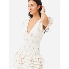 LoveShackFancy Radia Floral Smocked Ruffle Mini Dress Boho Cotton Size Small