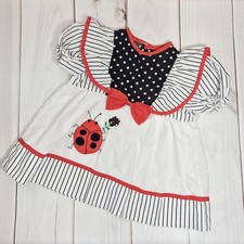 Vintage 1980s Toddler Dress 2T Ladybug Polka Dot Striped Young Heart Cute