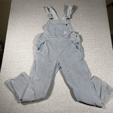 Carhartt Bib Overalls Womens Relax Fit 12/14 Blue Railroad Striped Double Knee