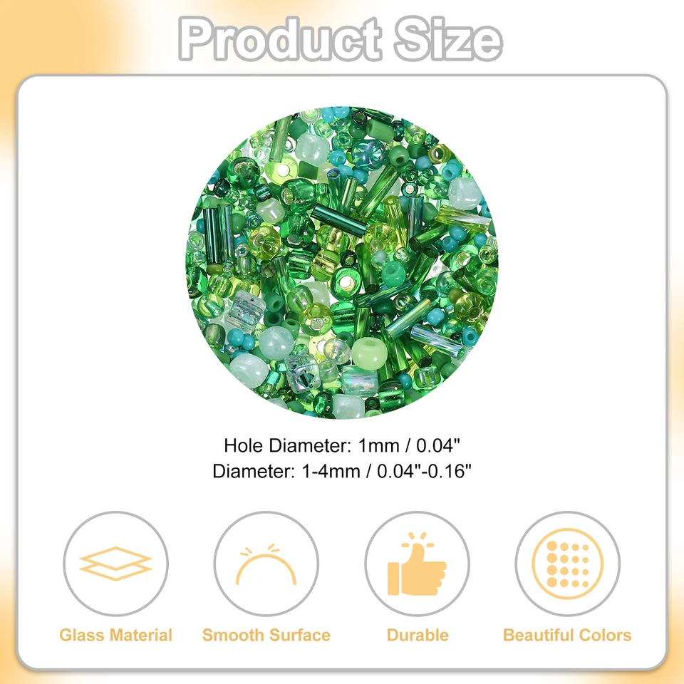 1200 piezas cuentas de semillas de vidrio mezclado cuentas de corneta de vidrio, cuentas de 1-4 mm, verde Foto 2 de 4