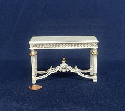 BESPAQ DOLLHOUSE MINIATURE WALL TABLE WITH A WHITE FINISH/ GOLD TRIM  3186 WT