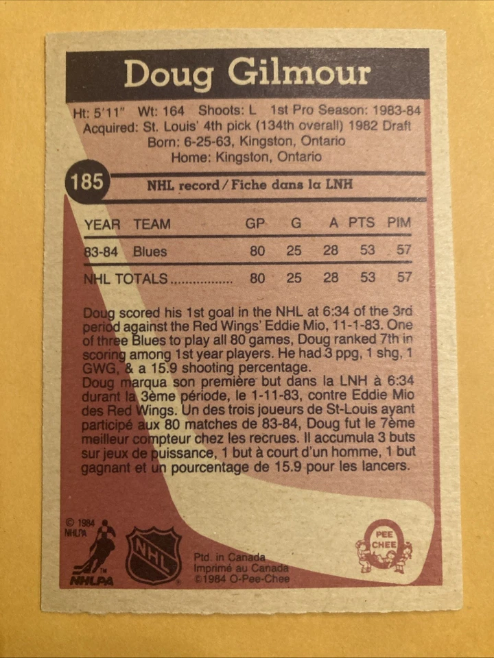 1984-85 O-Pee-Chee - Doug Gilmour #185 (RC) - Image 2 of 2