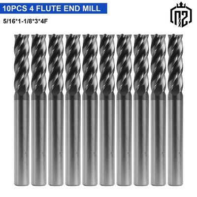 10PCS 4 Flute Solid Carbide 5/16'' x 1-1/8'' x 3'' Long End Mill - AlTiN Coated