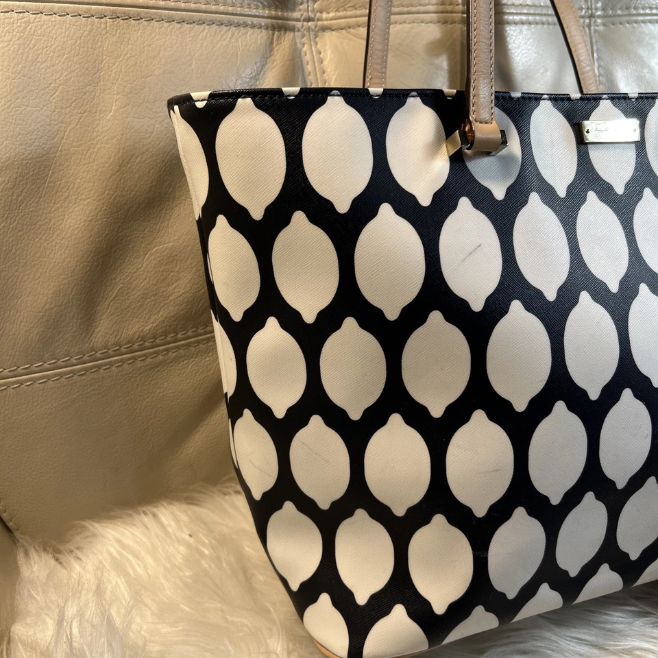 Kate Spade Bag Wristlet Lemon Toss Blue White Large Shopper Tote Grant Str 17x10 - Image 3 of 4