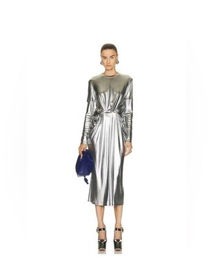 Loewe Draped Midi Dress Metallic Silver Jersey Long Small | eBay
