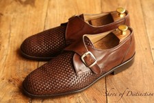 Bally Peseco Brown Woven Leather Monk Shoes Men's UK 9 E EU 43 US 10