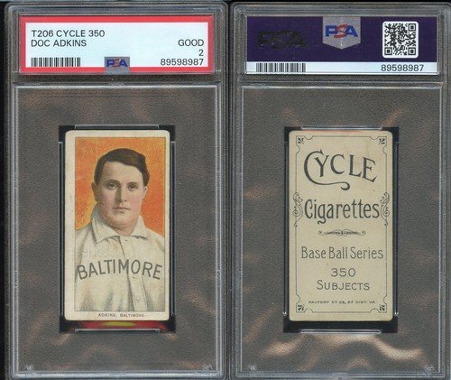 T206 Doc Adkins tough card ~~ PSA 2 SHARP ~~ Cycle 350 rare back Orioles star