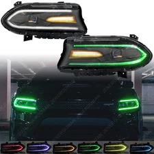 For 2015-2023 Dodge Charger DRL RGB Colorful Dual Headlights LED Halogen Lamps