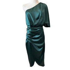 CUPSHE Women's Emerald Green Sheath One-shoulder Backless Satin Dress Size S