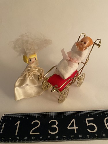 Miniatura casa delle bambole vintage anni 50 baby doll/occhi movimento carrozza, bambola matrimonio - Foto 2 di 11
