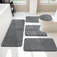 Bathroom Rugs Mat Set, Memory Foam Bath Mat 5 Piece Dark Grey Non Slip, Water