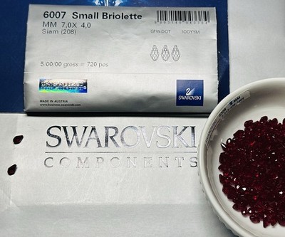 Swarovski Small Briolette Pendant 6007 7mm x 4mm Siam 72pcs OPEN Pack Austria