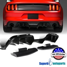 Fits 2015-2017 Ford Mustang R Style Rear Bumper Diffuser + Side Valance Panel